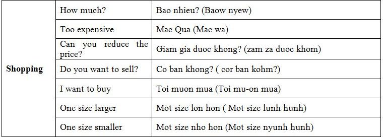 Basic Vietnamese phrases-shopping