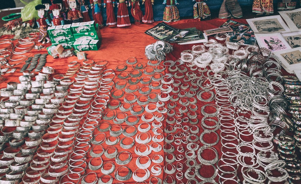 Silver jewelry such as necklace in Bac Ha Market
